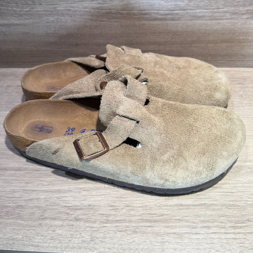Birkenstock Boston Suede Taupe Clog Mule Sandals Size 39 - Picture 4 of 7